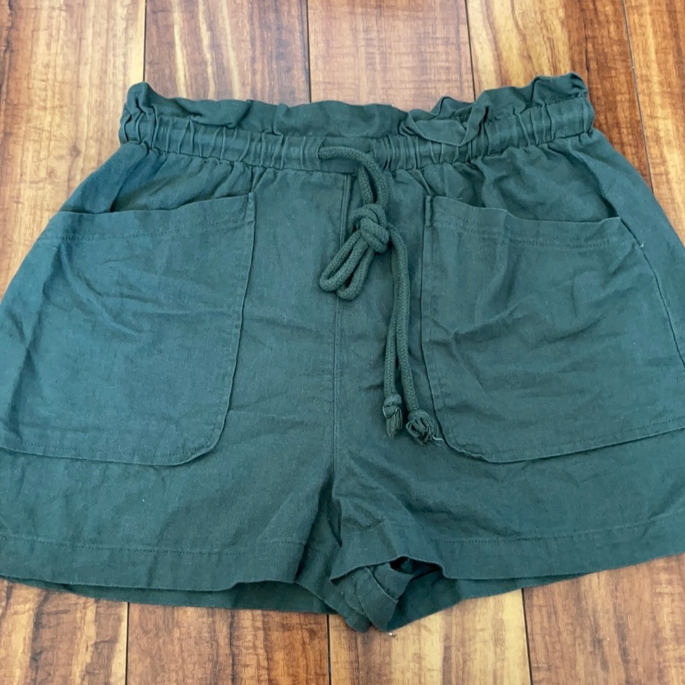 Sage green high waisted draw string shorts